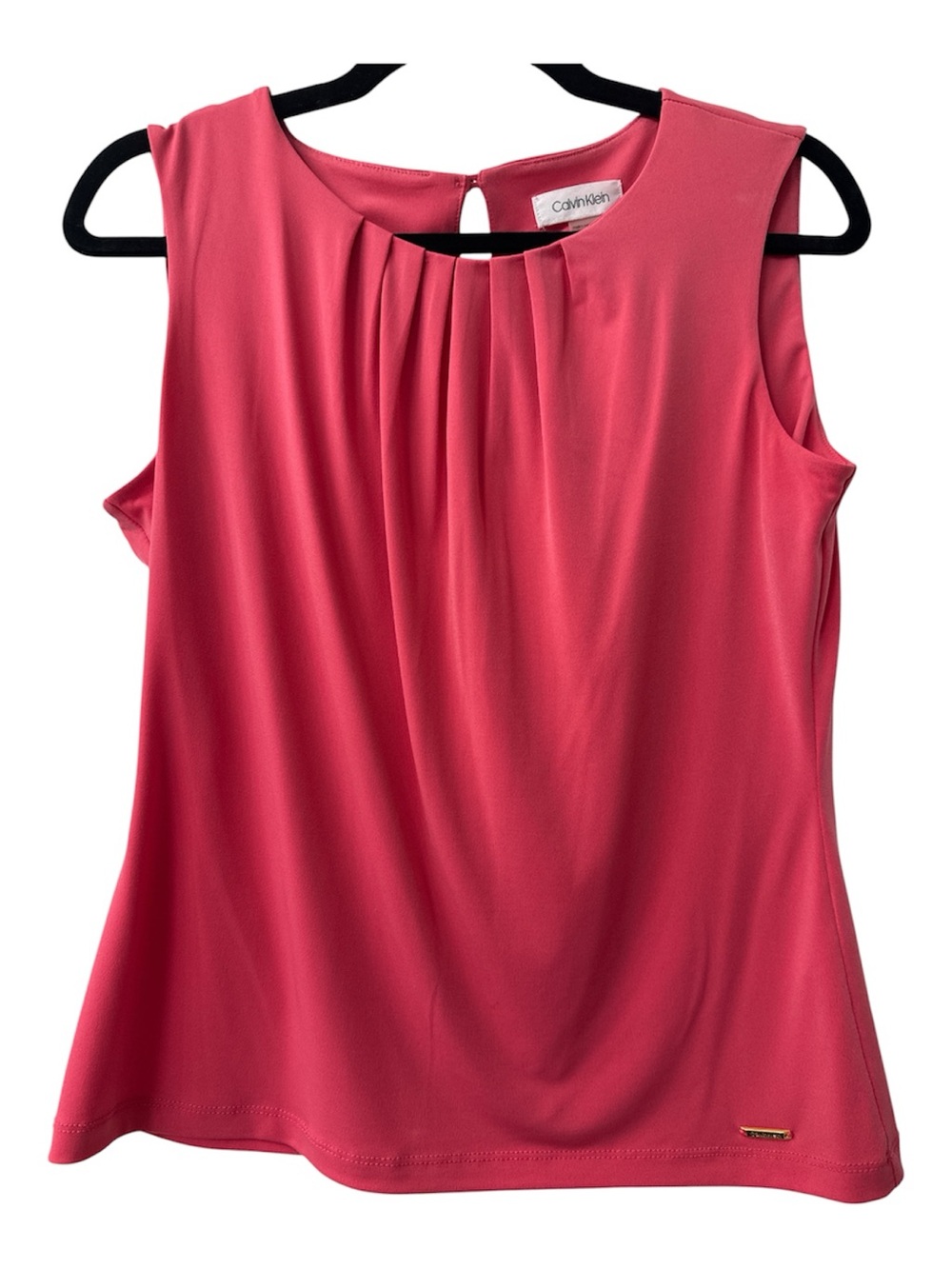 Calvin Klein Coral-Salmon Pleated Neck Sleeveless Camisole